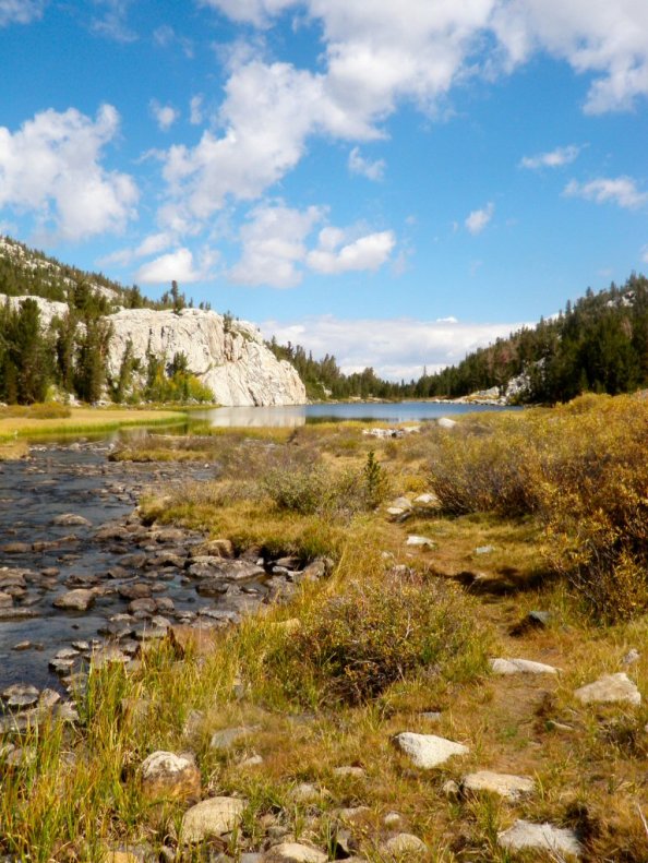 Looking downstream (east) as Rock Creek exits Heart Lake.